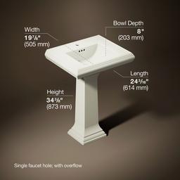 Kohler Memoirs Classic 24-1/4'' Rectangular Pedestal Bathroom Sink - Biscuit - image 3
