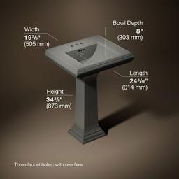 Kohler Memoirs Classic 24-1/4'' Rectangular Pedestal Bathroom Sink - Thunder Grey - image 3