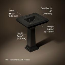 Kohler Memoirs Classic 24-1/4'' Rectangular Pedestal Bathroom Sink - Black - image 3
