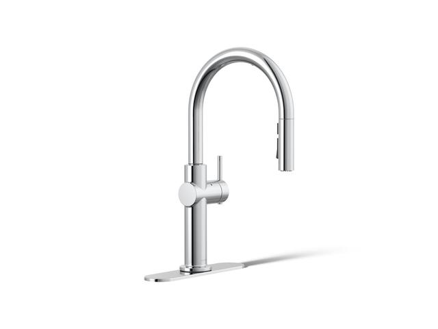 Crue Touchless pull-down kitchen sink faucet with three-function sprayhead
