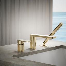 Kohler Parallel Deck-mount Bath Faucet with Handshower - Vibrant French Gold - image 2