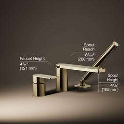 Kohler Parallel Deck-mount Bath Faucet with Handshower - Vibrant French Gold - image 3