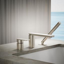 Kohler Parallel Deck-mount Bath Faucet with Handshower - Vibrant Brushed Nickel - image 2