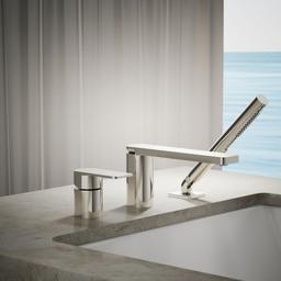 Kohler Parallel Deck-mount Bath Faucet with Handshower - Vibrant Polished Nickel - image 2