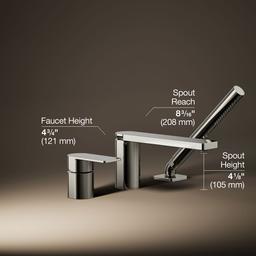 Kohler Parallel Deck-mount Bath Faucet with Handshower - Vibrant Polished Nickel - image 3