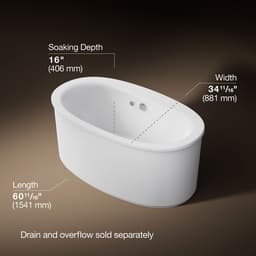 Kohler Sunstruck 60'' x 34'' freestanding bath with Bask heated surface and straight shroud - White - image 3