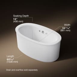 Kohler Sunstruck 60-1/2'' x 34-1/2'' freestanding Heated BubbleMassageE air bath with Bask heated surface and straight shroud - White - image 3