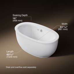 Kohler Sunstruck 60-1/2'' x 34-1/2'' freestanding Heated BubbleMassageE air bath with fluted shroud - White - image 3