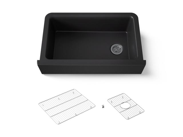 Cairn 34'' undermount single-bowl farmhouse kitchen sink with fluted design