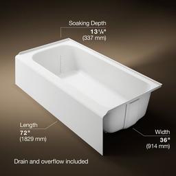 AvecE 72'' x 36'' alcove bath, right drain - image 3