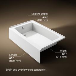 Entity 60'' x 36'' alcove bath with left drain - White - image 3