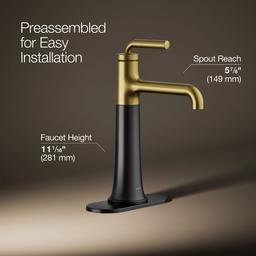 ToneE Tall single-handle bathroom sink faucet, 1.2 gpm - Matte Black With Brushed Moderne Brass - image 3