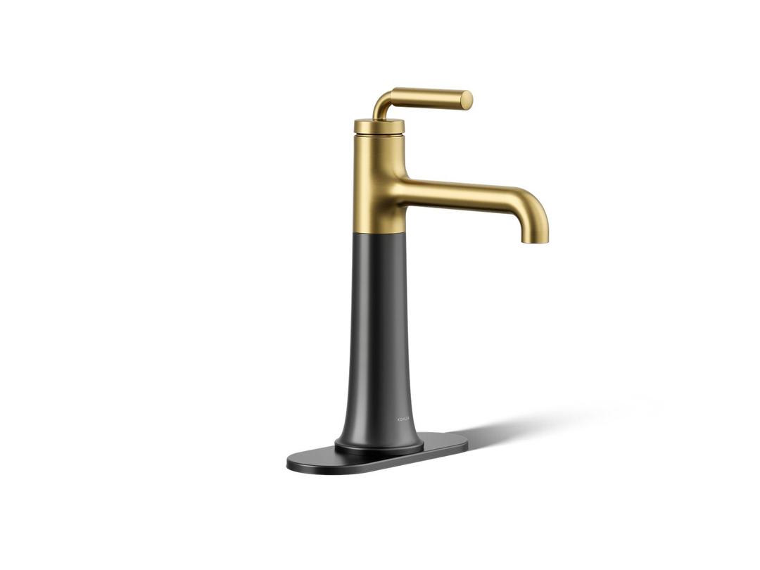 ToneE Tall single-handle bathroom sink faucet, 0.5 gpm - Matte Black With Brushed Moderne Brass by Kohler