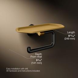 Kohler Occasion Toilet Paper Holder with Tray - Matte Black with Brushed Moderne Brass - image 3