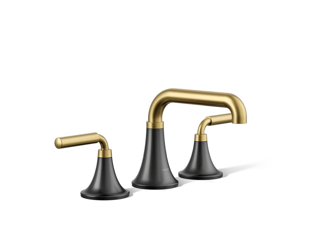 ToneE Widespread bathroom sink faucet, 1.0 gpm - Matte Black With Brushed Moderne Brass by Kohler