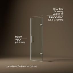 ComposedE Frameless pivot shower door, 71-5/8'' H x 29-5/8 - 30-3/8'' W, with 3/8'' thick Crystal Clear glass - image 3