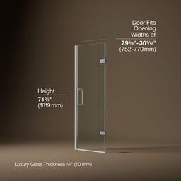 ComposedE Frameless pivot shower door, 71-5/8'' H x 29-5/8 - 30-3/8'' W, with 3/8'' thick Crystal Clear glass - image 3