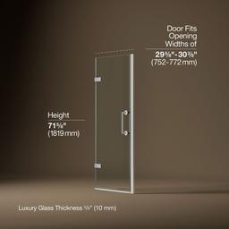 ComponentsE Frameless pivot shower door, 71-5/8'' H x 29-5/8 - 30-3/8'' W, with 3/8'' thick Crystal Clear glass - image 3