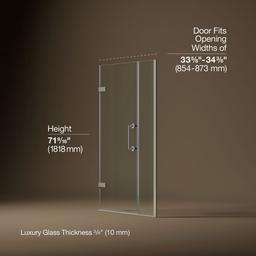 ComponentsE Frameless pivot shower door, 71-9/16'' H x 33-5/8 - 34-3/8'' W, with 3/8'' thick Crystal Clear glass - image 3