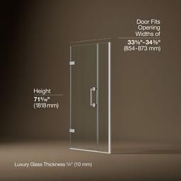 ComponentsE Frameless pivot shower door, 71-9/16'' H x 33-5/8 - 34-3/8'' W, with 3/8'' thick Crystal Clear glass - image 3
