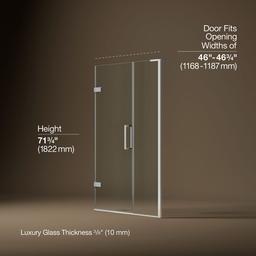 ComposedE Frameless pivot shower door, 71-3/4'' H x 46 - 46-3/4'' W, with 3/8'' thick Crystal Clear glass - image 3