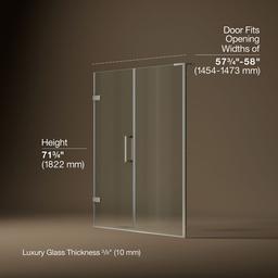 ComposedE Frameless pivot shower door, 71-3/4'' H x 57-1/4 - 58'' W, with 3/8'' thick Crystal Clear glass - image 3