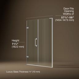 ComponentsE Frameless pivot shower door, 71-3/4'' H x 57-1/4 - 58'' W, with 3/8'' thick Crystal Clear glass - image 4