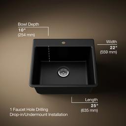 Kohler Kennon 25'' Top-/undermount Single-bowl Kitchen Sink - Matte Black - image 3