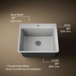 Kohler Kennon 25'' Top-/undermount Single-bowl Kitchen Sink - Matte Grey - image 3