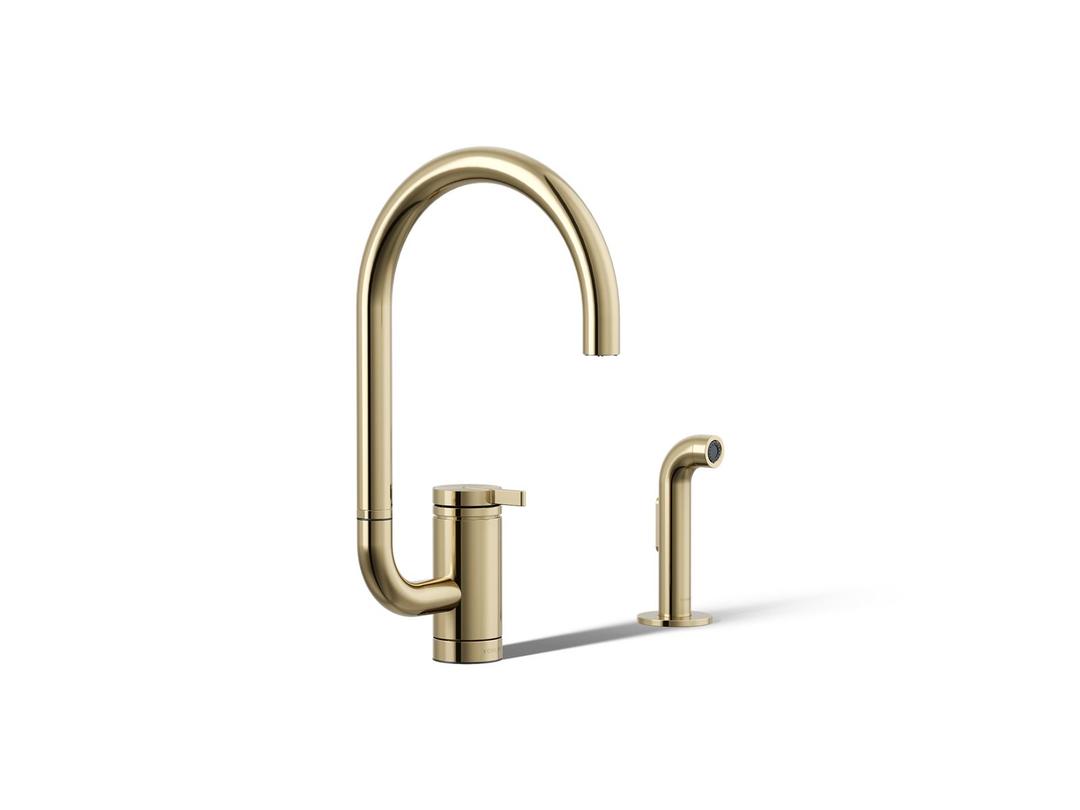 Components Single-handle kitchen sink faucet with two-function extended-reach spout and side sprayer by Kohler