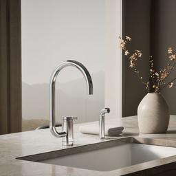 Components Single-handle kitchen sink faucet with two-function extended-reach spout and side sprayer - image 2