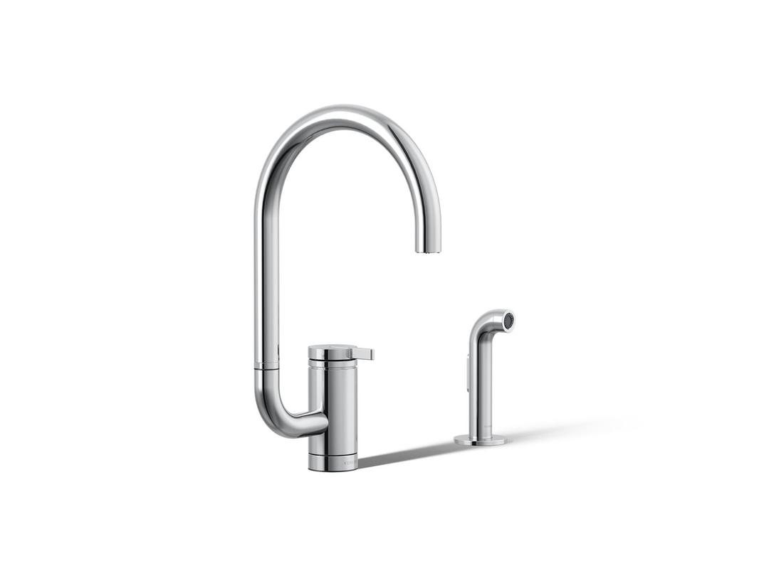 Components Single-handle kitchen sink faucet with two-function extended-reach spout and side sprayer by Kohler