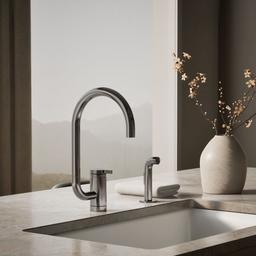 Components Single-handle kitchen sink faucet with two-function extended-reach spout and side sprayer - image 2