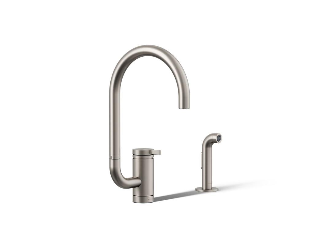 Components Single-handle kitchen sink faucet with two-function extended-reach spout and side sprayer by Kohler