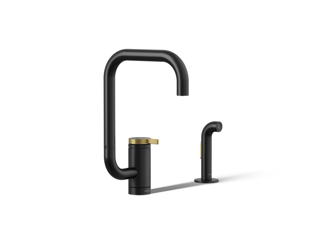 Components Single-handle kitchen sink faucet with two-function extended-reach spout and side sprayer by Kohler
