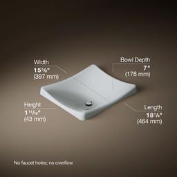 DemiLav 18-1/4'' rectangular vessel bathroom sink, no overflow - image 3