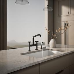 BilletE Two-hole bridge kitchen sink faucet with side sprayer - image 4