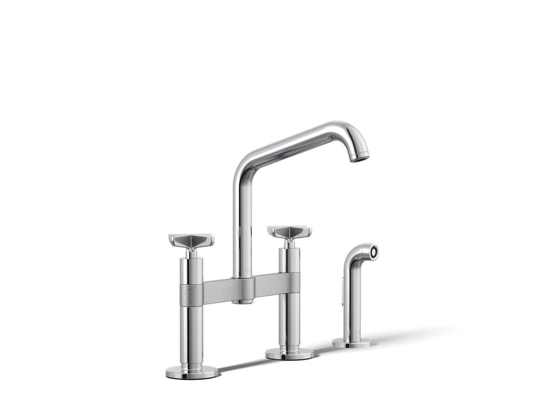 BilletE Two-hole bridge kitchen sink faucet with side sprayer by Kohler