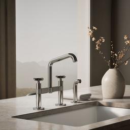BilletE Two-hole bridge kitchen sink faucet with side sprayer - image 2