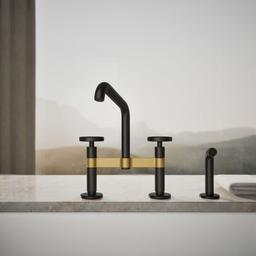 BilletE Two-hole bridge kitchen sink faucet with side sprayer - image 5