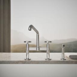 BilletE Two-hole bridge kitchen sink faucet with side sprayer - image 5