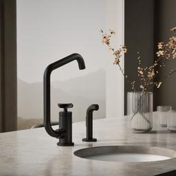 BilletE Single-handle kitchen sink faucet with two-function extended-reach spout and side sprayer - image 2