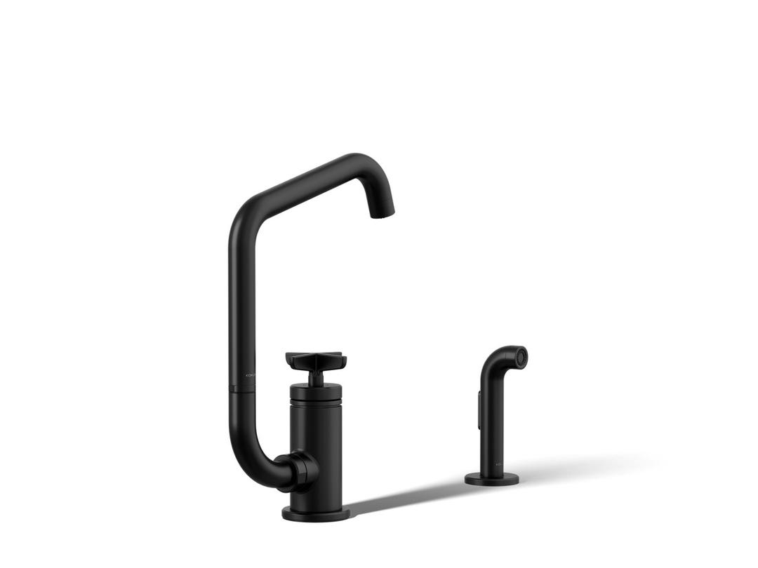 BilletE Single-handle kitchen sink faucet with two-function extended-reach spout and side sprayer by Kohler