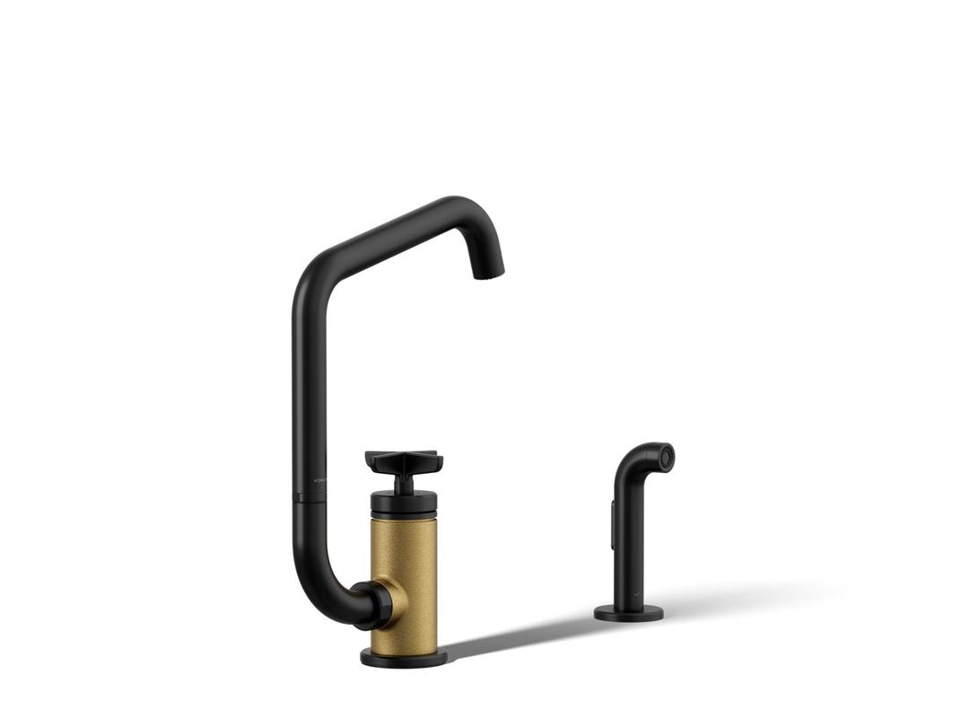 BilletE Single-handle kitchen sink faucet with two-function extended-reach spout and side sprayer by Kohler
