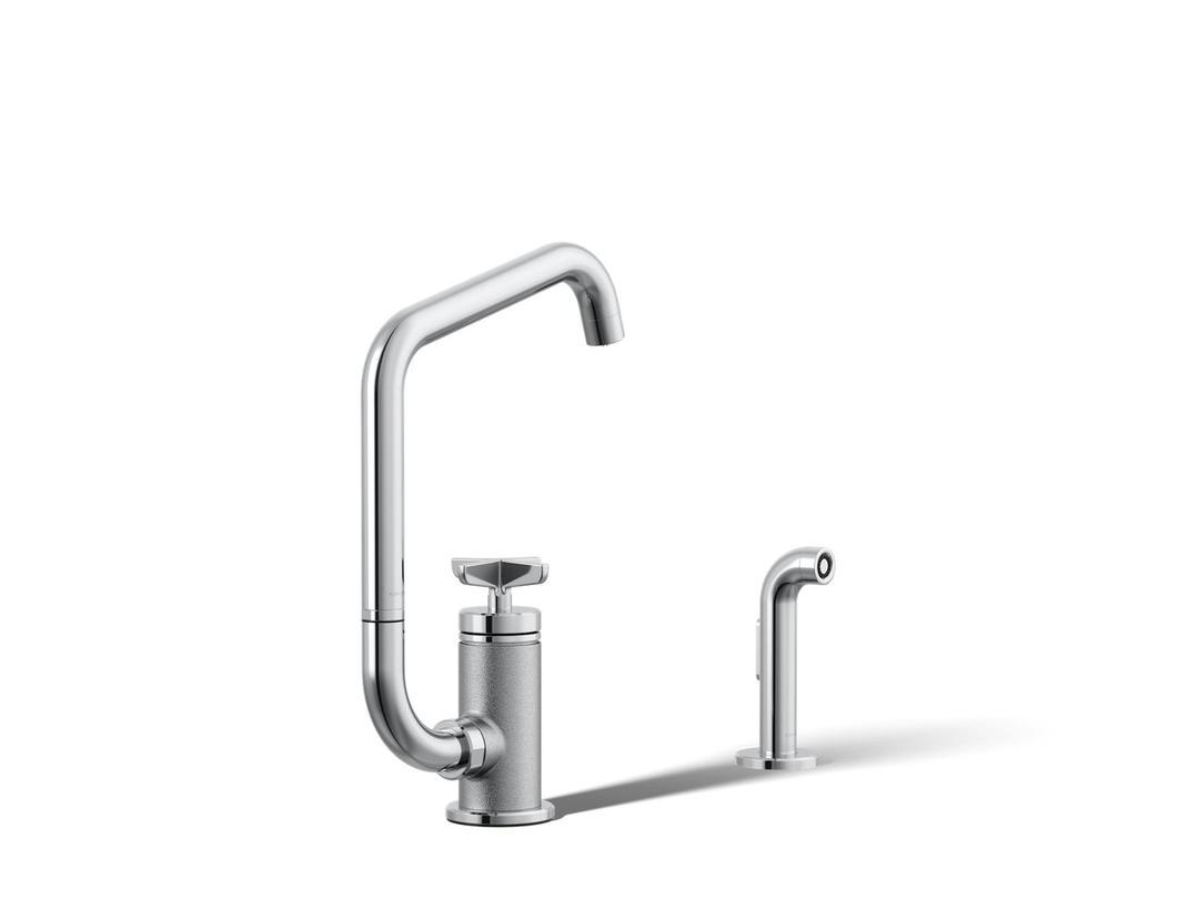 BilletE Single-handle kitchen sink faucet with two-function extended-reach spout and side sprayer by Kohler