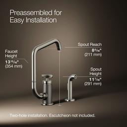 BilletE Single-handle kitchen sink faucet with two-function extended-reach spout and side sprayer - image 3
