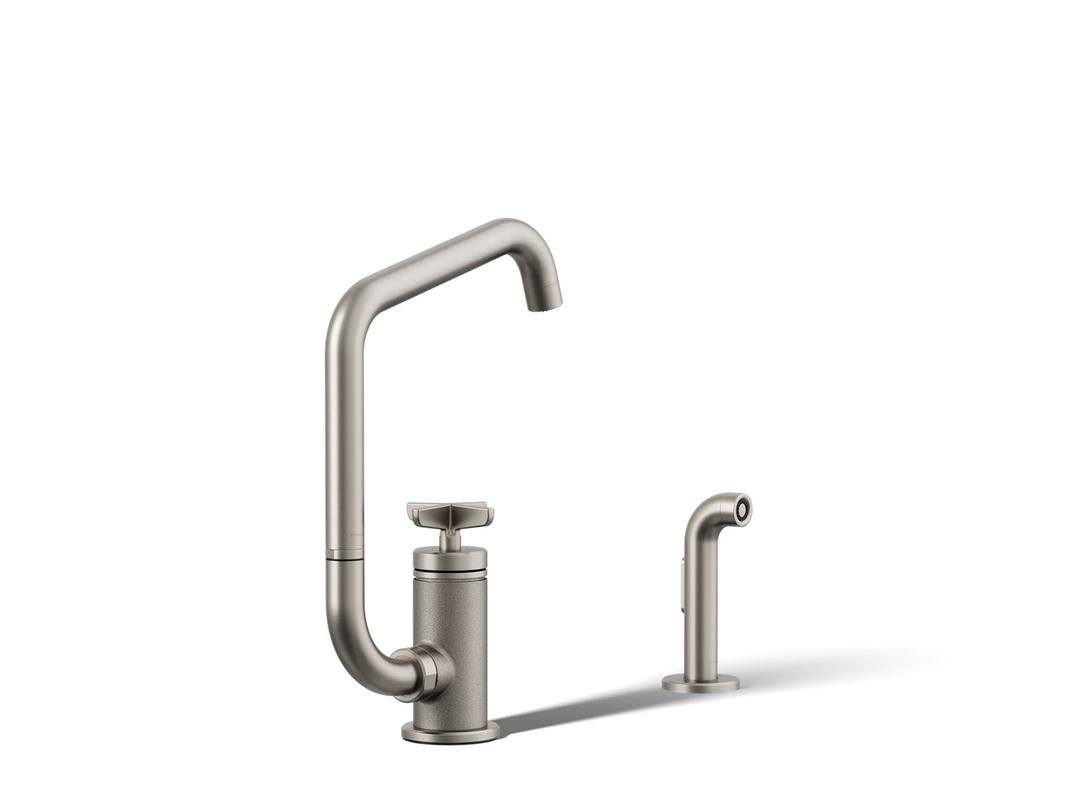 BilletE Single-handle kitchen sink faucet with two-function extended-reach spout and side sprayer by Kohler