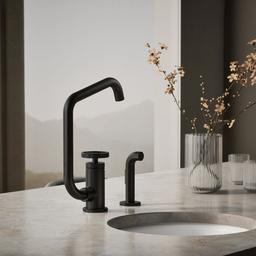 BilletE Single-handle kitchen sink faucet with two-function extended-reach spout and side sprayer - image 2