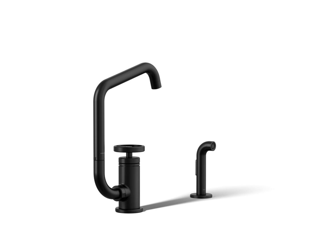 BilletE Single-handle kitchen sink faucet with two-function extended-reach spout and side sprayer by Kohler