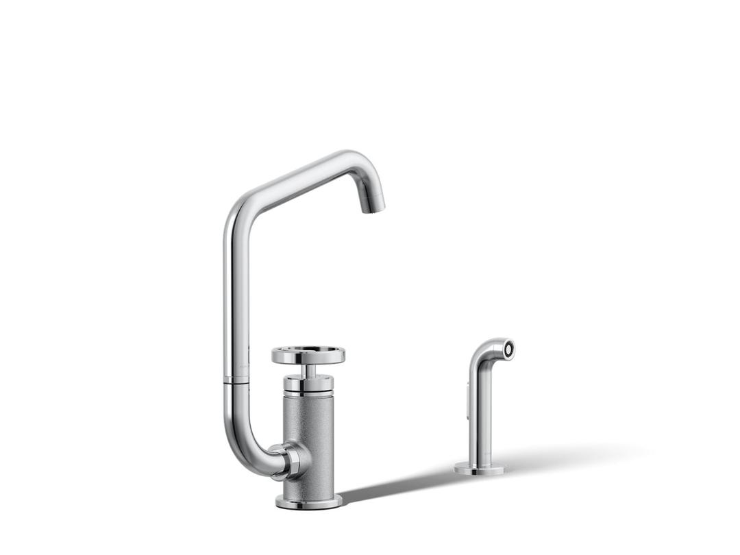BilletE Single-handle kitchen sink faucet with two-function extended-reach spout and side sprayer by Kohler